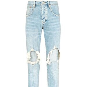 Purple Brand Dropped Slim Fit Destroyed Jeans Light Indigo